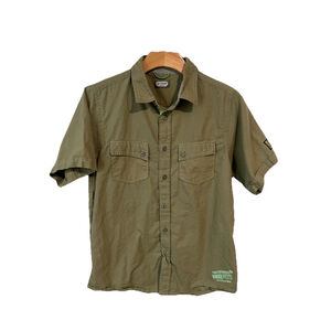 ID Tags Short Sleeve Button Down Shirt Boys Size 14/16 Army Green Tactical